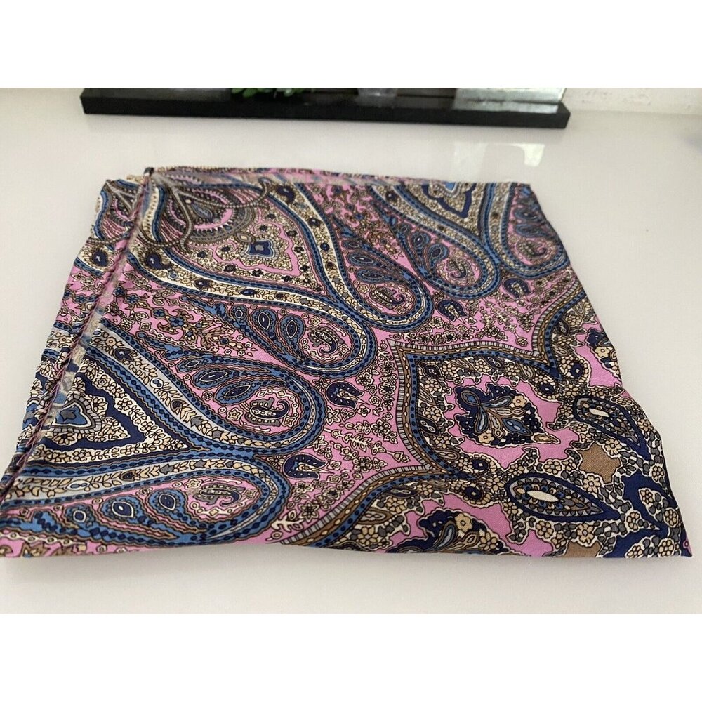 Jos A Bank Mens 14.5 X 14.5” Pink Blue Paisley 100% Silk Pocket Square New W Tag - Picture 1 of 16